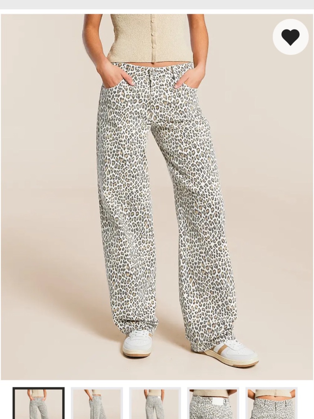 Leopard Print Wide Leg Jeans - Cream